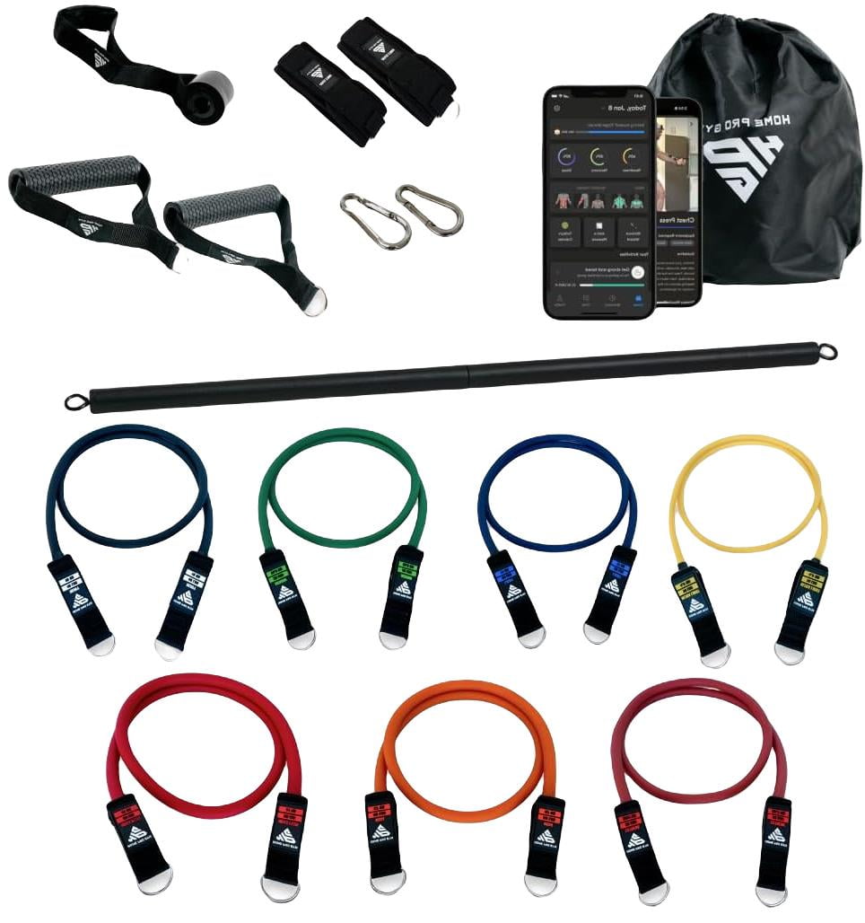 Stackable Bands 450LBS, Bar, Handles, Anchor, Straps, Workout Guide ...