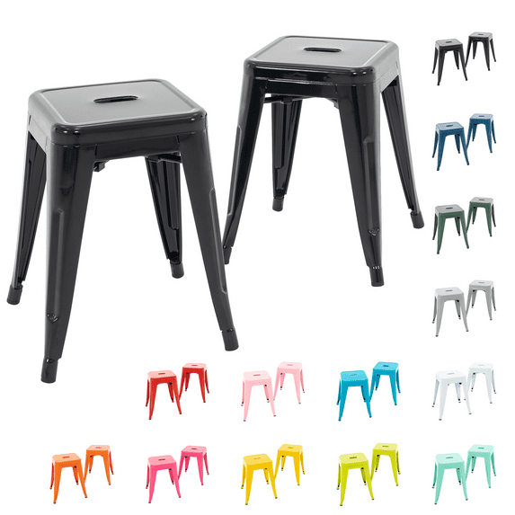 Stackable Bar Stools Set of 2, 18 Inch Industrial Backless Metal Barstools for Indoor Outdoor Kitchen Dining Patio Garden Classroom, Black