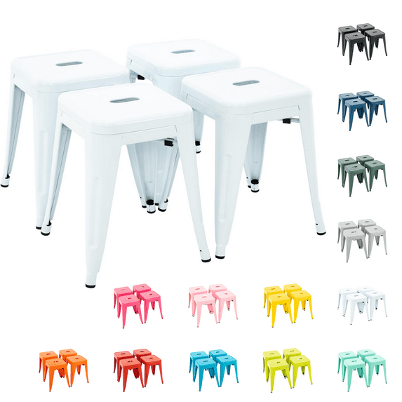 Stackable Bar Stools Set of 4, 18 Inch Industrial Backless Metal Barstools for Indoor Outdoor Kitchen Dining Patio Garden Classroom, White