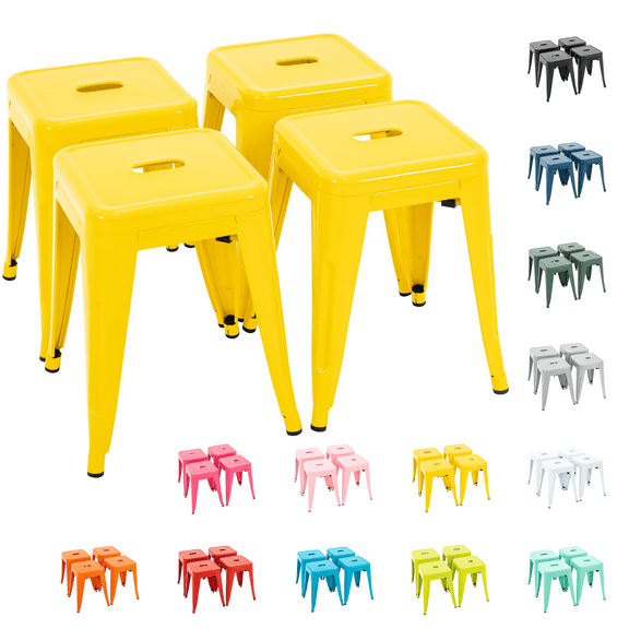 Stackable Bar Stools Set of 4, 18 Inch Industrial Backless Metal Barstools for Indoor Outdoor Kitchen Dining Patio Garden Classroom, Yellow