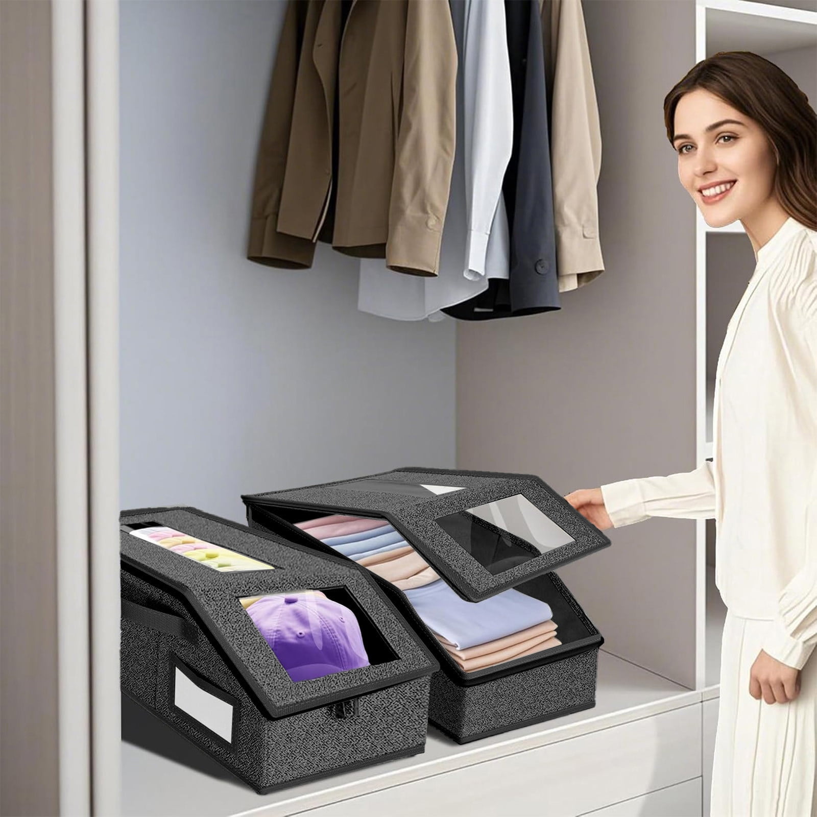 Stackable Baseball Cap Storage Box with Clear Window, Holds Up to 30 ...