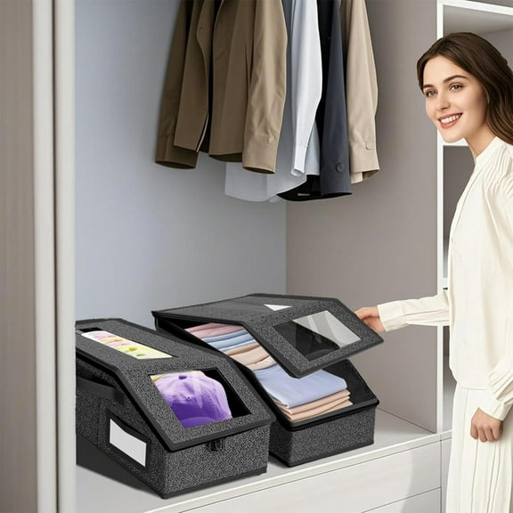 Stackable Baseball Cap Storage Box Organizer with Transparent Window for Closet, Holds Up to 30 Hats, Men's Women's Hat Rack Holder, Space Saving Wardrobe Shelving Unit for Caps Collection