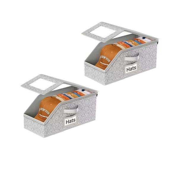 Stackable Baseball Hat Organizer Boxes with Clear Lid, 2-Pack
