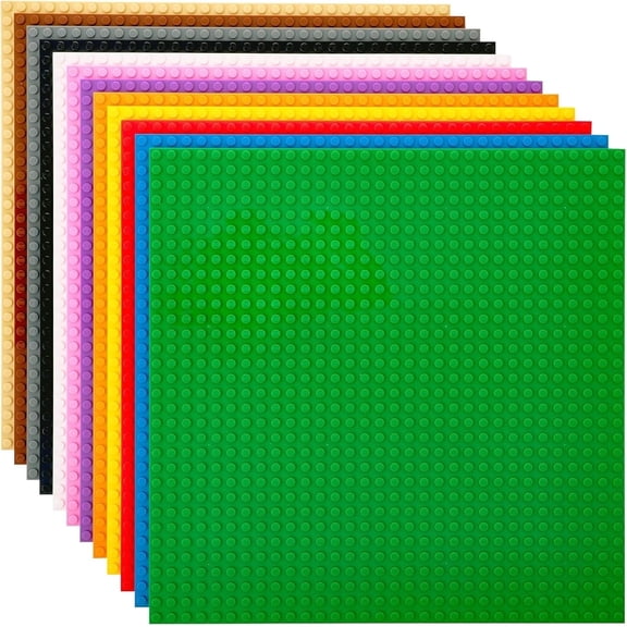 Stackable Baseplates for Building Bricks - Compatible with Lego and All Major Brands - 10 x 10 in, Blue, 12 Pack