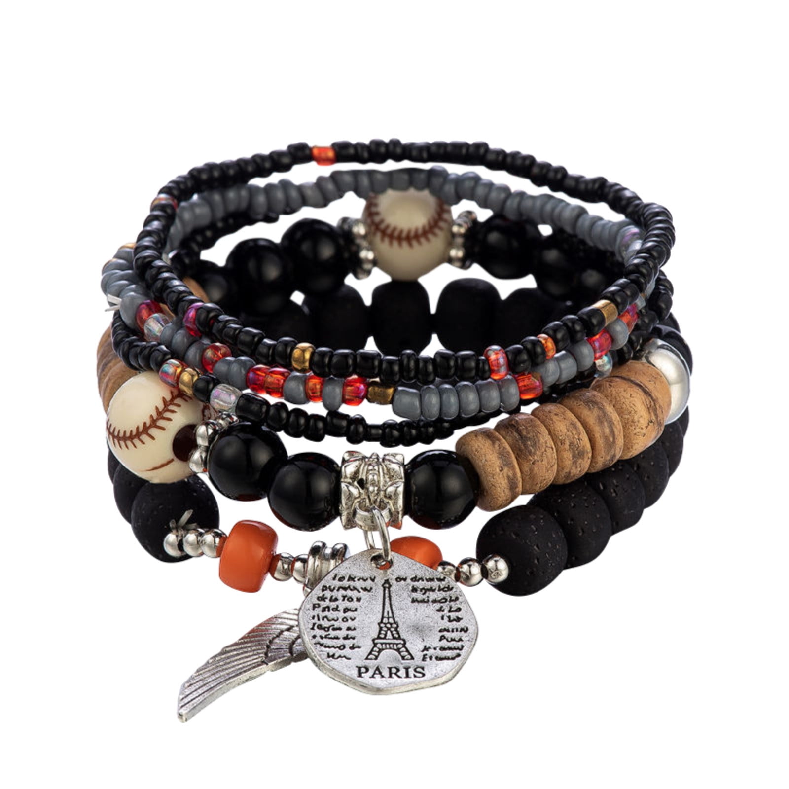 Stackable Bead Bracelets Ladies Mens Stretch Multilayer Bracelet Set