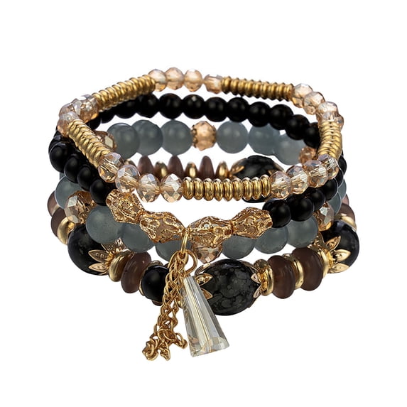 Bracelets Stackable Bead Bracelet Set for Ladies and Men Multilayer Multicolor Jewelry for Everyday Wear,10 cm,Black