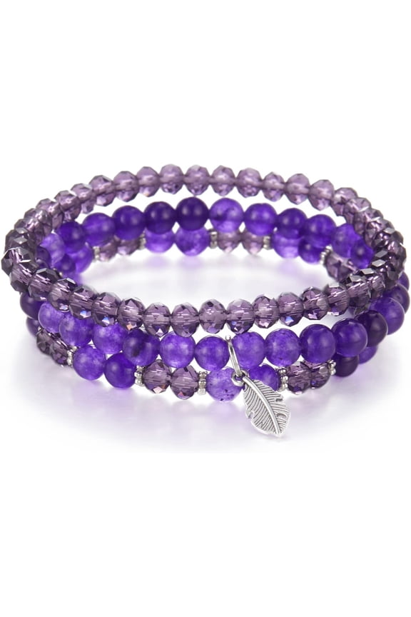 Stackable Beaded Bracelets for Women Boho Multi Layer Stretch Bracelets Natural Stone Bead Bracelet with Leaf Charm Jewelry for Women