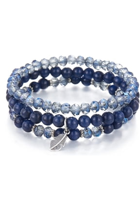 Stackable Beaded Bracelets for Women Boho Multi Layer Stretch Bracelets Natural Stone Bead Bracelet with Leaf Charm Jewelry for Women