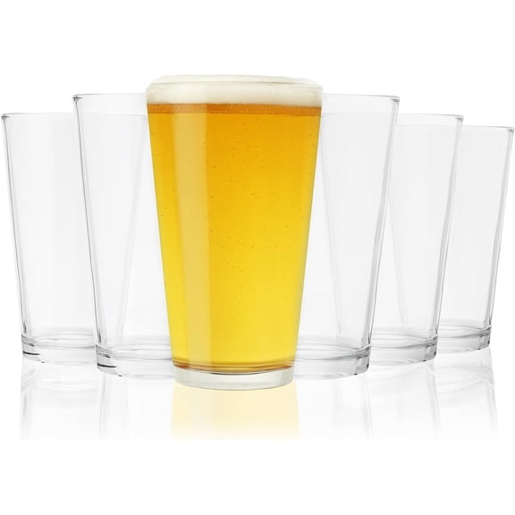 Stackable Beer Glasses, Pint Glasses for Beers, Water, Iced Coffee, Cocktails, Game Night, Beer Gifts for Men, BBQ Outdoor Party, Home Bar Accessories, Kitchen Glassware, 16 oz, Set of 6