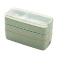 thumbnail image 1 of Stackable Bento Box Japanese Lunch Box Kit with Spoon Fork Microwave Oven Safety 3-In-1 Compartment Wheat Straw Meal Prep Containers for Kids Adults Green, 1 of 4