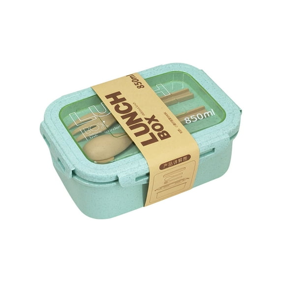 Stackable Bento Lunch Box Kit, 3-In-1 Compartment Wheat Straw Lunch Containers with Tableware, Reusable On-the-Go Meal and Snack Containers