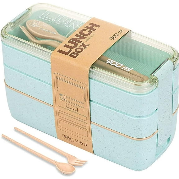 Stackable Bento Lunch Box Kit,  Compartment Wheat Straw Lunch Containers with Tableware,  -the-Go Meal and Snack Containers