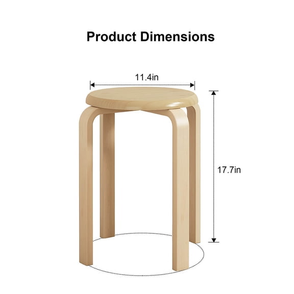 Stackable Bentwood Stool Set of 4, 18" Round Stacking Backless Nesting Stools, Anti-Slip Felt Pad,School Chairs, Suitable for classrooms, Dining Rooms, Kitchens, Natural