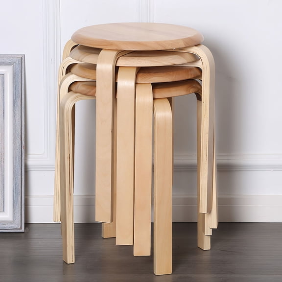 Stackable Bentwood Stool set of 4 Natural 18 Inch Round Backless Nesting Stools for Classrooms Dining Rooms Kitchens