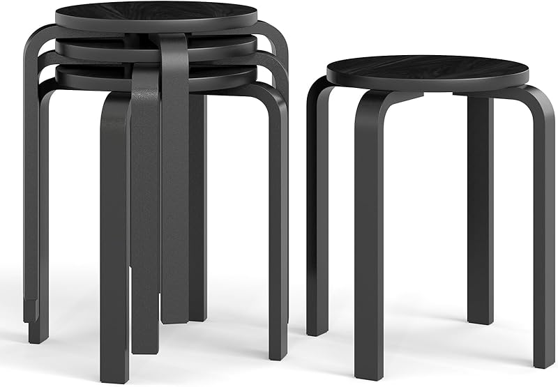 Stackable Bentwood Stools Set of 4, 18-Inch Height Backless Counter ...