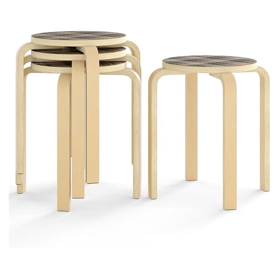 Stackable Bentwood Stools Set of 4, 18-Inch Height Backless Counter Chairs with Round Top, Anti-Slip Felt Pad, Portable School Stool for Dining Room, Kitchen, Classroom (Birch+Black)