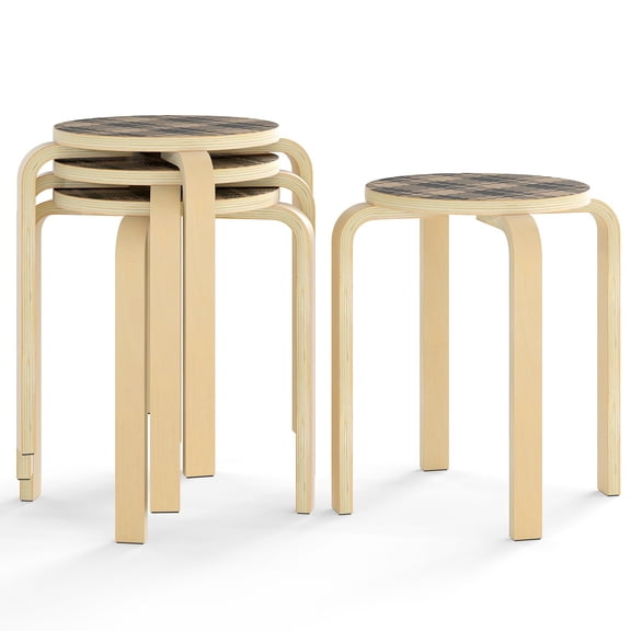 Stackable Bentwood Stools Set of 4, 18-Inch Height Backless Counter Chairs with Round Top, Anti-Slip Felt Pad, Portable School Stool for Dining Room, Kitchen, Classroom, Birch