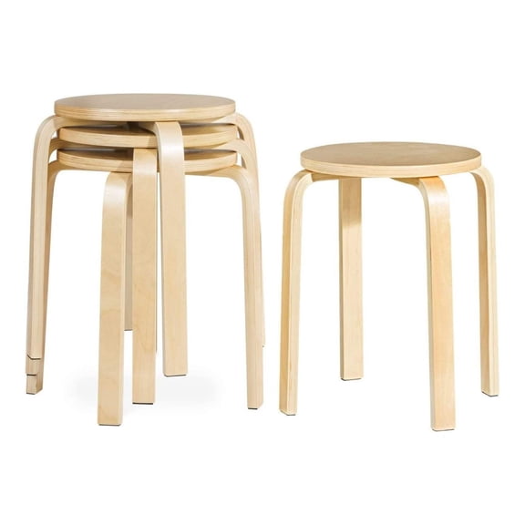 Stackable Bentwood Stools Set of 4, 18-Inch Height Backless Counter Chairs with Round Top, Anti-Slip Felt Pad, Portable School Stool for Dining Room, Kitchen, Classroom, Birch