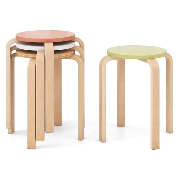 Stackable Bentwood Stools Set of 4, 18-Inch Height Backless Counter Chairs with Round Top, Anti-Slip Felt Pad, Portable School Stool for Dining Room, Kitchen, Classroom, Assorted Color