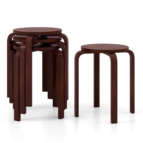 Stackable Bentwood Stools Set of 4, 18-Inch Height Backless Counter Chairs with Round Top, Anti-Slip Felt Pad, Portable School Stool for Dining Room, Kitchen, Classroom, Birch