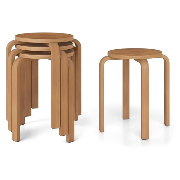 Stackable Bentwood Stools Set of 4, 18-Inch Height Backless Counter Chairs with Round Top, Anti-Slip Felt Pad, Portable School Stool for Dining Room, Kitchen, Classroom (Walnut)