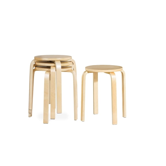 Stackable Bentwood Stools Set of 4, 18-Inch Height Backless Counter Chairs with Round Top and Anti-Slip Felt Pad, Portable Stool for Dining Room, Kitchen, Classroom, Birch, Brown