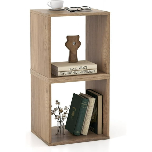 2 Stackable Bookshelf Cubes, Cubical Storage Organizer with 2 Removable Open Shelves, Small Book Shelves for Small Spaces, Cube Book Shelf for Bedroom, Living Room, Home Office
