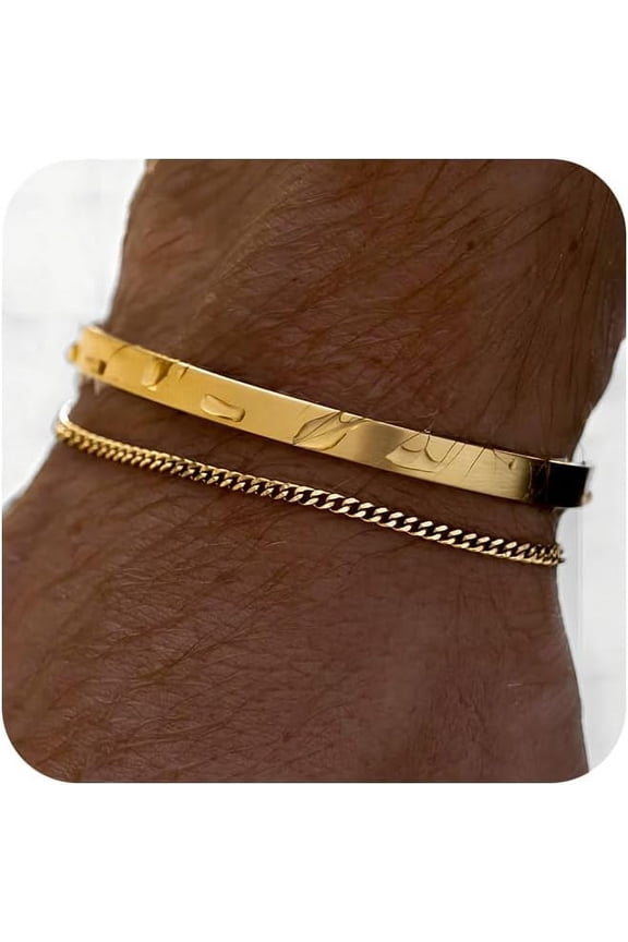 Stackable Bracelets for Men Cuff Snake Box Cuban Link Chain Bangle Bracelet Set Mens Jewelry