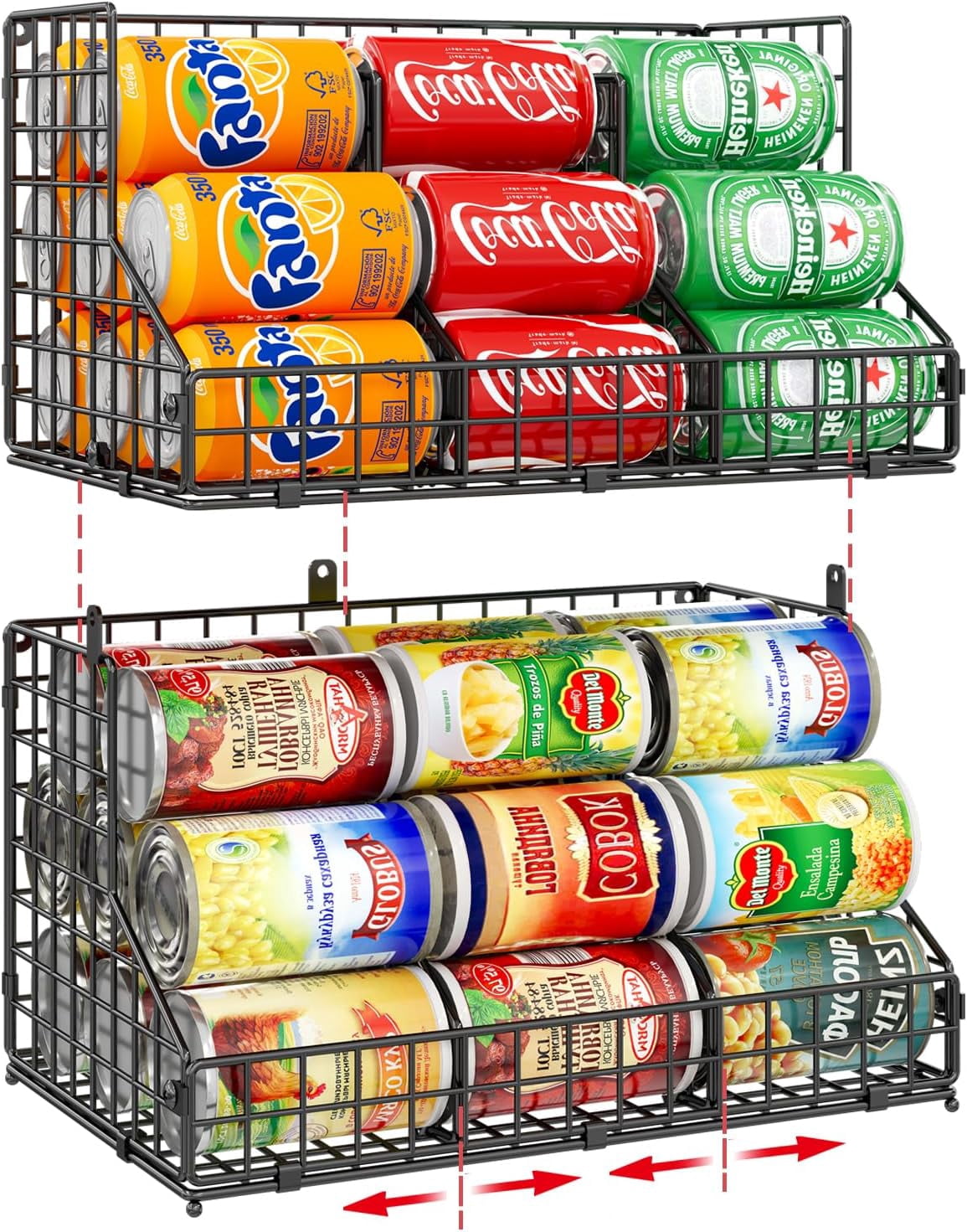 Large Can Storage Rack Stackable Can Organizer for Pantry,2 Tier Soda Can Organizer with 4 ...