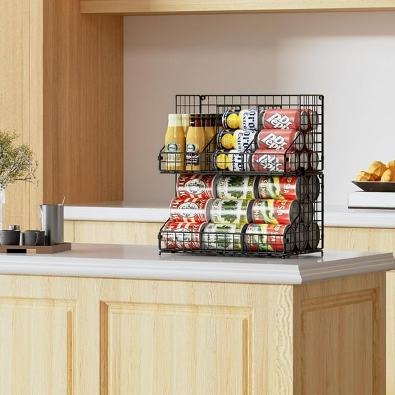 Stackable Can Organizer for Pantry, 2 Tier Soda Can Holder with 4 Adjustable Dividers, Holds 42 Cans, Can Storage Rack for Fridge, Countertop, 2 Pack