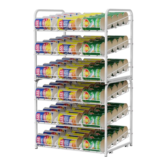 Stackable Can Rack Organizer for Pantry, White Metal 3-Tier Canned Food Dispenser for Kitchen Countertop, Adjustable & Tilted Design - 16.53" W x 13.38" D x 14.76" H