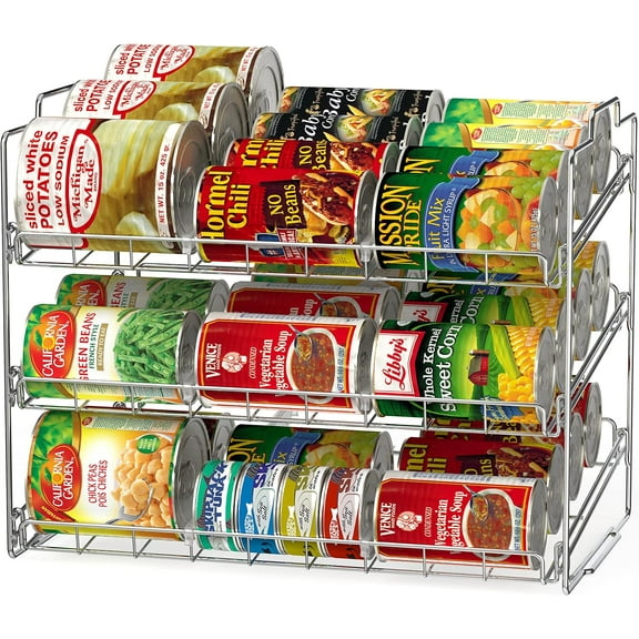 Stackable Can Rack Organizer for Kitchen and Pantry, Holds Upto 36 Cans, Chrome Finish