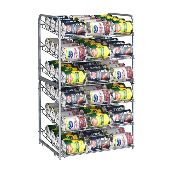 Stackable Can Rack Storage Rack Set of 2 Packable Dispenser 72 Cans Cans for Pantry Kitchen Cabinets Silver