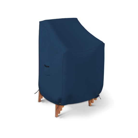 Stackable Chair Cover 12 Oz Waterproof - 100% Weather Resistant PVC Coated Patio Furniture Cover with Air Pockets & Drawstring for Snug Fit (40W x 40D x 36H x 15 FH, Blue)