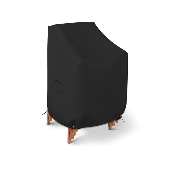 Stackable Chair Cover 18 Oz Waterproof - 100% UV & Weather Resistant PVC Coated Patio Furniture Cover with Air Pockets & Drawstring for Snug Fit (40W x 40D x 36H x 15 FH, Black)