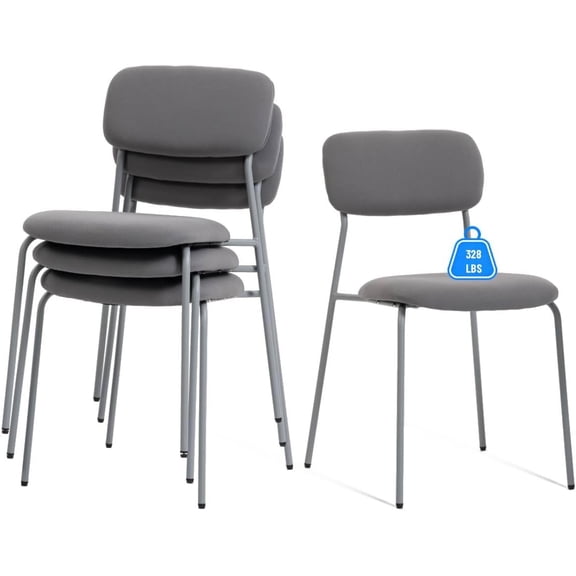 Stackable Chairs Set of 4, Indoor Dining & Waiting Room Chairs, 4-Pack, Grey.