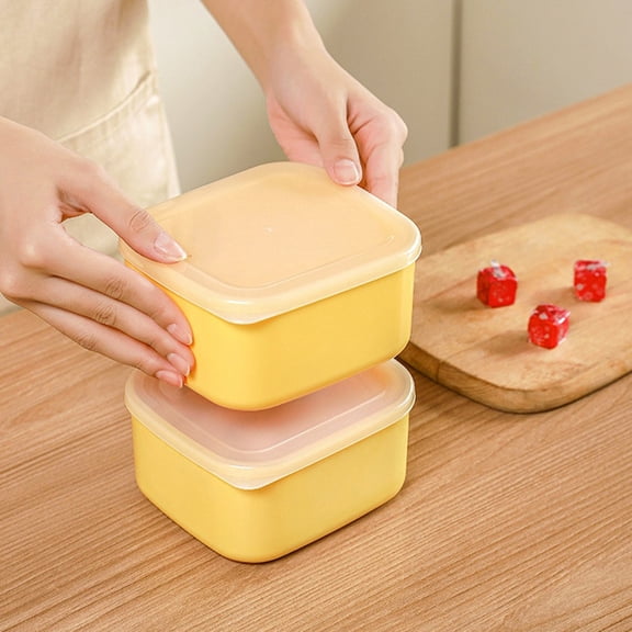 Stackable Cheese Slice Organizer,Airtight 4.7-Inch PP Container with Clear Lid,Fridge Storage Box for Cheese & Deli Foods,Yellow