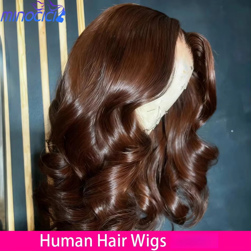 Stackable Chocolate Body Wave Human Hair Wigs 13X6 HD Lace Frontal Wig 13X4 Human Hair 250 Density Colored Pre Plucked Brazilian Wig Brown - Typpkmm
