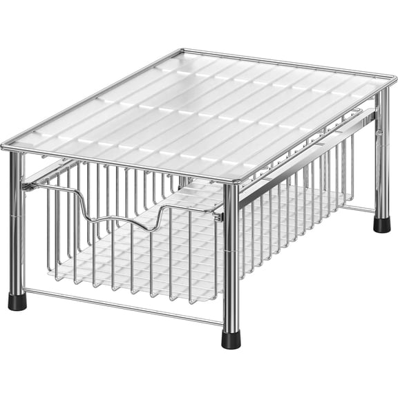 Stackable Chrome Wire Basket Drawer Organizer for Kitchen Cabinet Storage and Closet Shelving