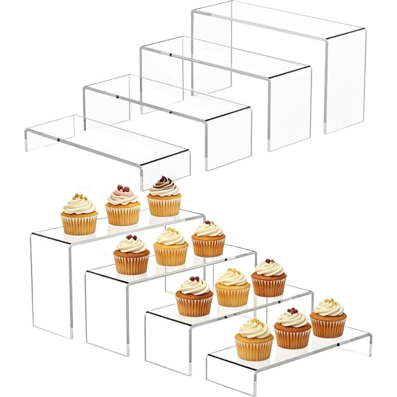 Stackable Clear Display Risers, 8 count Cupcake Stands for Party- Display for Buffet, Vendor Events, Wedding & Birthday