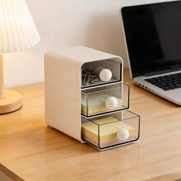 Stackable Clear Drawer Organizer for Desk, Small Desktop Storage for Stationery, Makeup & Journals, Dust-Proof Plastic Shelf for Office & Dorm,White