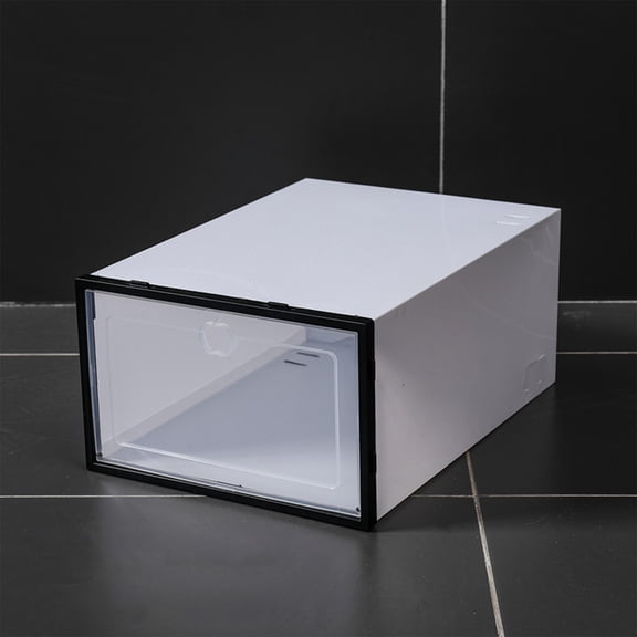 Stackable Clear Plastic Shoe Box with Drawer Door - Folding Shoe Storage Organizer for Sneakers Heels Flats - Medium 12.2 x 8.27 x 4.72 Inch Stacking Shoe Case for Home Closet Entryway