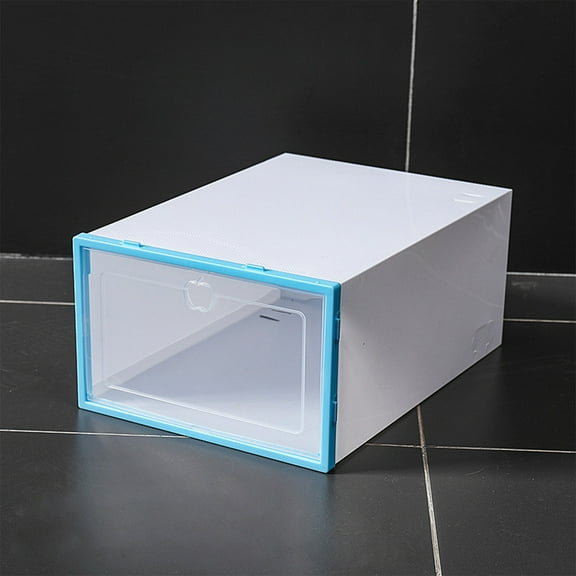 Stackable Clear Plastic Shoe Box with Drawer Door - Folding Shoe Storage Organizer for Sneakers Heels Flats - Medium 12.2 x 8.27 x 4.72 Inch Stacking Shoe Case for Home Closet Entryway