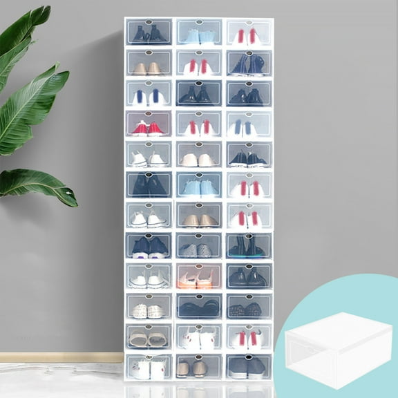 Stackable Clear Plastic Shoe Storage Box with Drawer - 13X9.5In Transparent Shoe Organizer for Closet Entryway & Cabinet Space-Saving (5.5In Height)