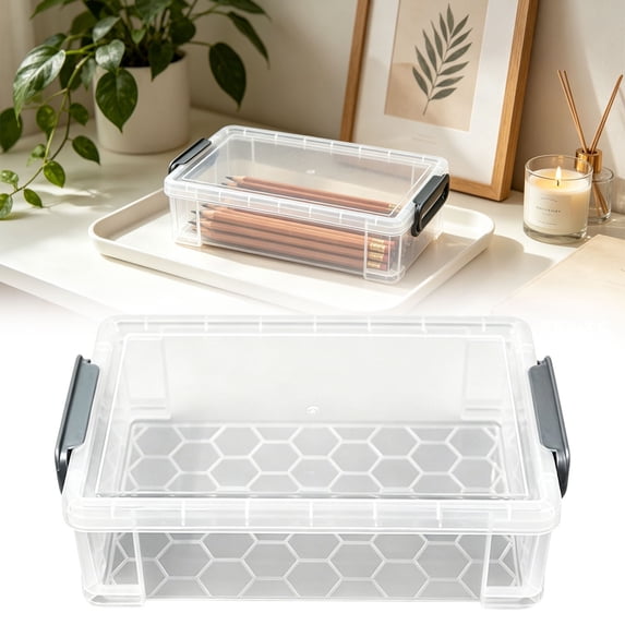Stackable Clear Plastic Storage Boxes,8.85X2.75X5.5inch Latching Lid Document Organizer Containers, Transparent Desk Storage Bins with Clips, Multipurpose Boxes for Stationery, Office Supplies