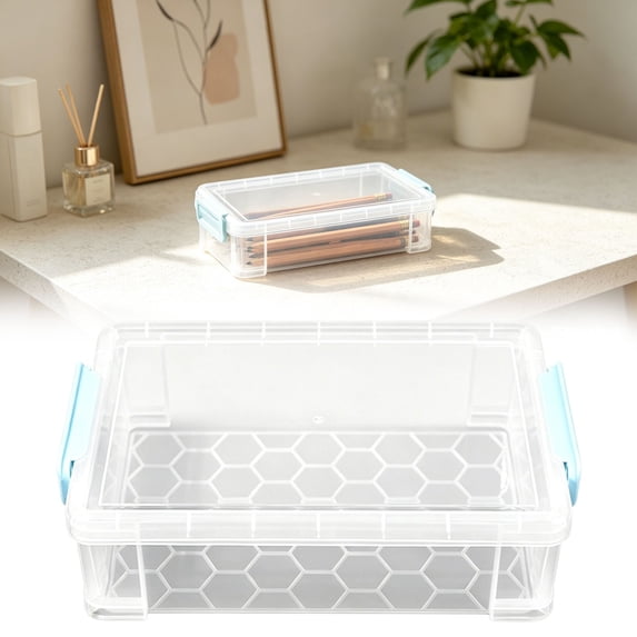 Stackable Clear Plastic Storage Boxes,8.85X2.75X5.5inch Latching Lid Document Organizer Containers, Transparent Desk Storage Bins with Clips, Multipurpose Boxes for Stationery, Office Supplies