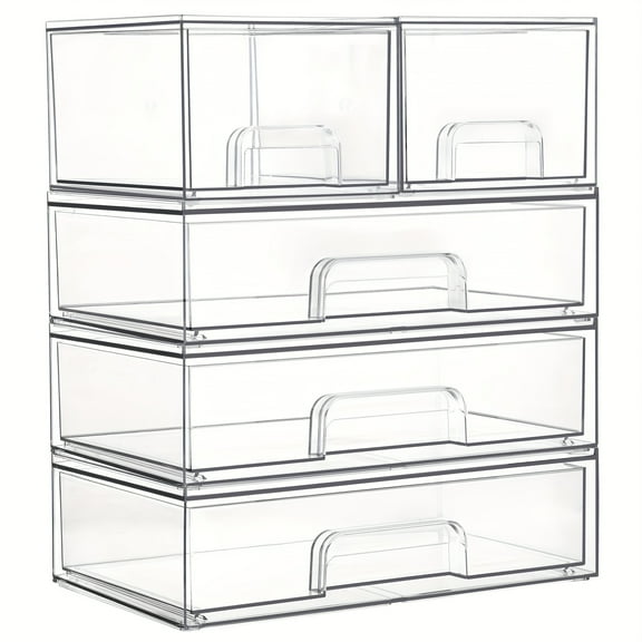 Stackable Clear Plastic Storage Drawers for Makeup, Cosmetics, Beauty Supplies, Vanity, Bathroom, Cabinet, Pantry Organization