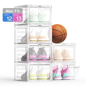 FDDAI 6 Pack Clear Shoe Storage Boxes with Lid, Large Stackable Plastic Shoe Organizer Bins, Hard Transparent Sneaker Display Case with Magnetic Door for Closet Cabinet