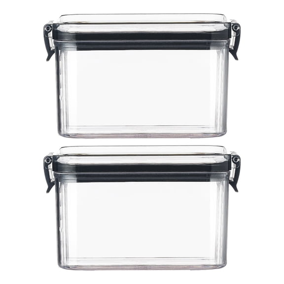 Stackable Clear Square Airtight Plastic Storage Jar Side Lock Dry Food Snack Grain Container 2 Pack