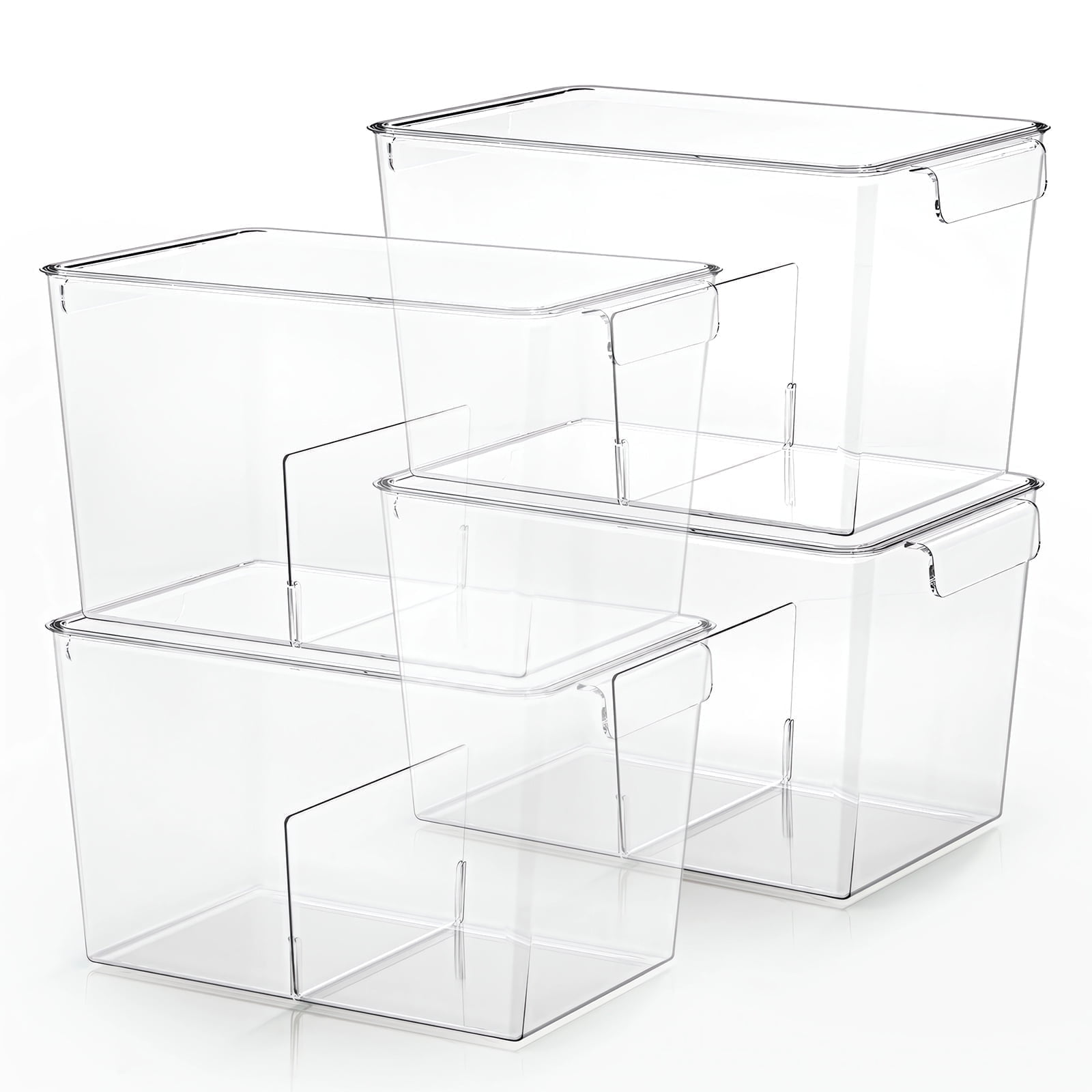 Stackable Clear Storage Bins with Lids, Large Plastic Storage Bins w Handle, Acrylic Pantry Organization and Storage for Kitchen, Fridge, Cabinet, Refrigerator, Bathroom Organizer